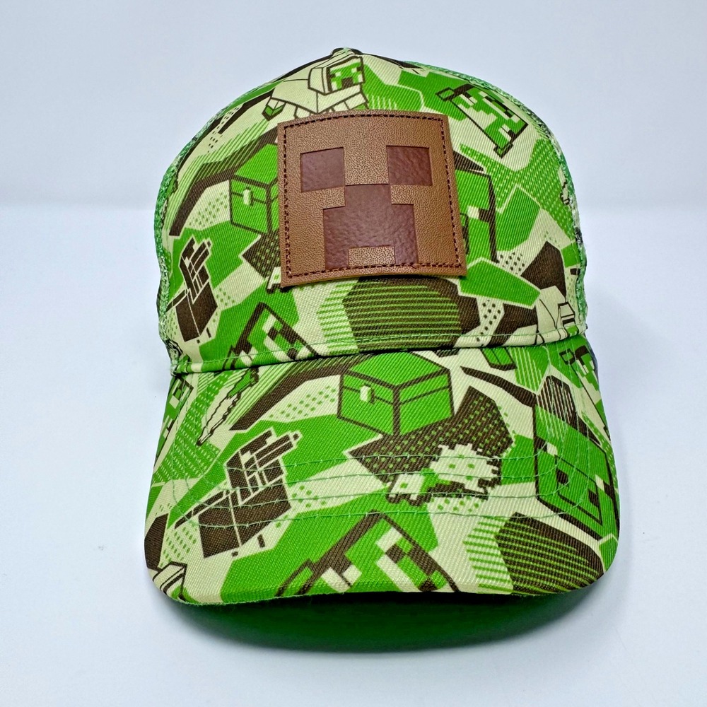 Minecraft Creeper Camo Youth Boys Trucker Hat Snapback Green One Size